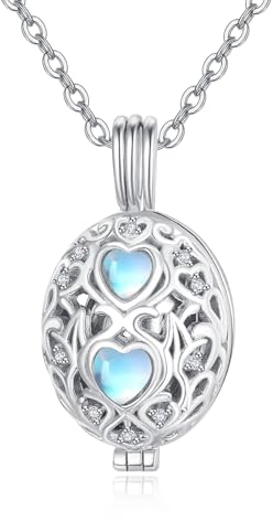 TANGPOET Asche Halskette 925 Sterling Silber Ellipse Urnenketten für Asche Anhänger Mondstein Urne Schmuck für Damen Mädchen mit Trichter Füller Kit