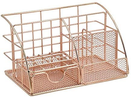 WaLdor Pen Holder Desktop Storage Box Rose Gold Mesh Metal Office Supplies Accessories with Drawer for Home Office Makeup Organizer Pencil Holders (Color : Rose Gold)