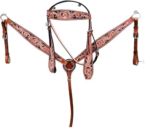 EQUIGEAR Western-Leder-Set mit handgefertigtem Kopfstück und Vorderzeug mit Zügeln. /Size-Full,Cob,Pony AV-027 (Pony)