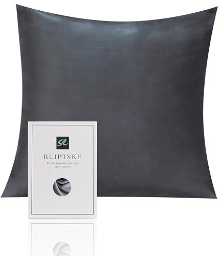 Taie d'oreiller en Soie pour Oreiller 100% Soie 22 Mommes Certifiée Oeko-TEX® Bienfaits Cheveux et Peau Anti Âge, Anti Acarien (Dark Gray, 65x65cm)