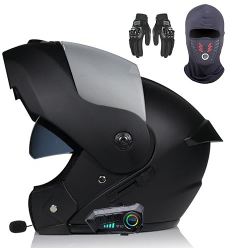 GNIUBBDB Casco Moto Modulare Bluetooth, Casco Moto Omologato DOT/ECE Casco Integrale Antiappannamento con Doppia Visiera con Microfono per Adulti S,M (57-58cm)