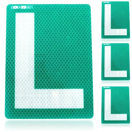 Pack de 3 - Pegatina Placa L Coche para Conductor Novel con Coche de Lunas Tintadas u Oscuras - Pegatina Adhesiva Homologada Reflectante de Colocación Exterior para Cristales Tintados