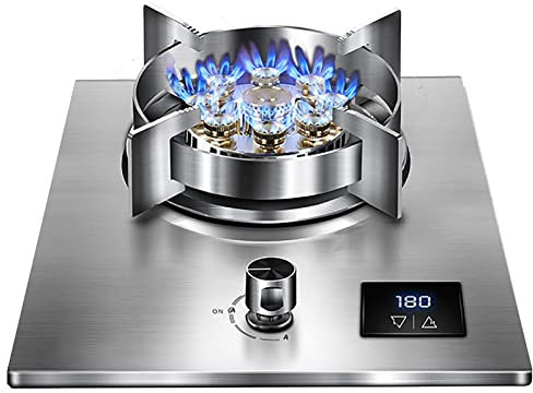 Plaque de cuisson à gaz Cuisinière à gaz intégrée 1 zones Wok 5,2 kW Neuf cavités Feu féroce Cuisinière en verre noir ou en acier inoxydable [Classe énergétique A] (Couleur : D, Taille : GPL) (A
