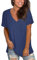 MOLERANI V Neck T Shirts for Women Short Sleeve Loose Casual Tshirts Basic Tees Navy Blue XL