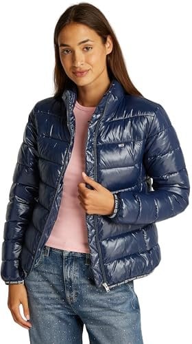 Tommy Jeans Damen Pufferjacke Essential Tape Hochglanz, Blau (Dark Night Navy), L