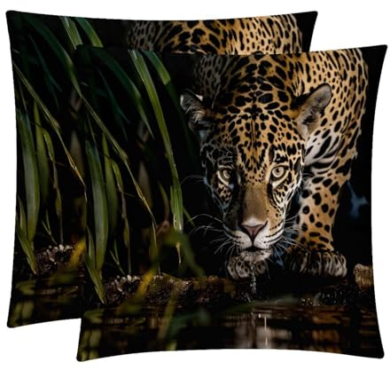 FNETJXF Dekokissenbezüge, Couch-Kissenbezüge, 2 Stück, Sofakissenbezüge, Leopardenmuster, dekorative Kissenhülle