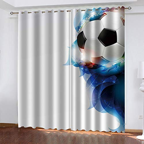 Gardinen Blickdicht Ösen Kinder 3D Sportfußballdruck Muster 2Er Set Isolierung Schattierung Kinder Schlafzimmer Gardine Wärmeisolierender Ösens Vorhang Fenster Dekoration
