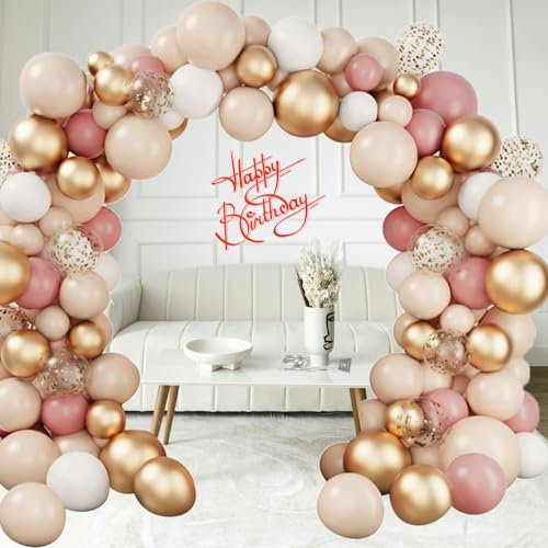 Rose Gold Balloon Arch Kit,135 pcs Pink White Gold Balloon Garland with Confetti Balloons for Girls Women Birthday Decoration Party Decorations Baby Shower Wedding Engagement