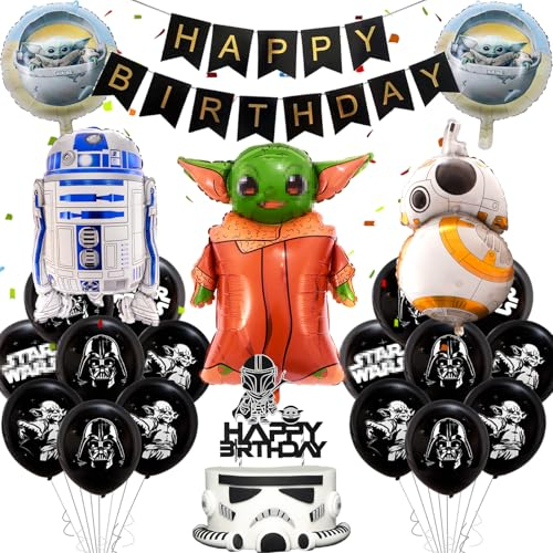 Star Krieg Luftballons Geburtstag Deko Junge- Sterne Wars Geburtstagsdeko Ballon Deko Geburtstag Tortendeko Yod Folienballons Roboter Happy Birthday Banner für Kindergeburtstag Party Ballons Deko