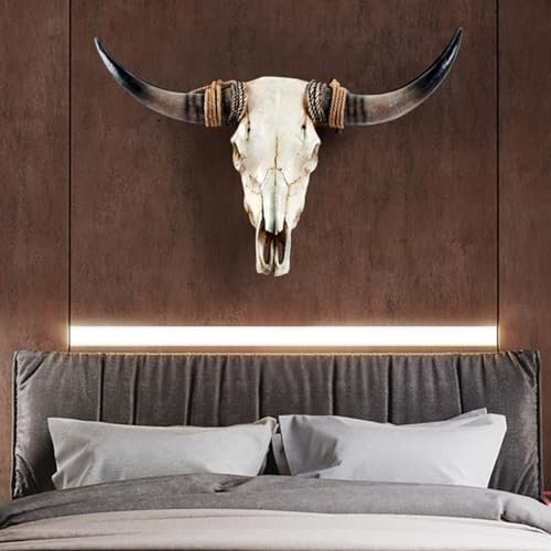 YUZDNM Long Horn Cow Skull - Skull Faux Taxidermy Head, Long Horns Wall Decor, Wall Hanging, Wall Sculpture, Farmhouse Decor, 31 X 24 X 7 Inch(Brown Horn)