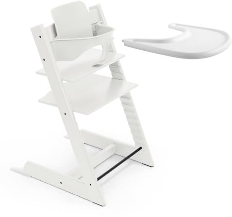 Seggiolone Stokke Tripp Trapp (Bianco) Con Vassoio - Include Sedia, Baby Set 2 per Bambini da 6 a 36 Mesi - Regolabile, Ergonomico e Facile da Pulire