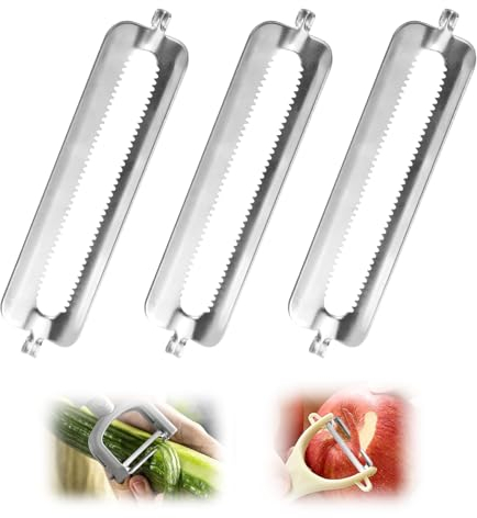 Rierousy 3 Stücke Schäler Ersatzklinge, Ersatzklingen für Flachschliff Profischäler, Turbo Schäler, Sparschäler (3pcs-Gezackt)