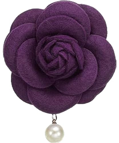 Broches en Forme de Fleur de Camélia, Broches Vintage en Tissu avec Perles Artificielles, Élégantes Épingles Florales pour Femmes, Chapeau, Robe, Chemise, Cravate, Violet (Pourpre)