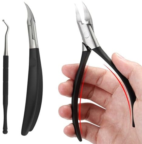 Toenail Clippers for Ingrown Toenail Tool,Toe Nail Clippers for Thick Nails,2pcs Professional Thick & Ingrown Toe Nail Clippers Pusher Kit for Men & Seniors with Case (Black)