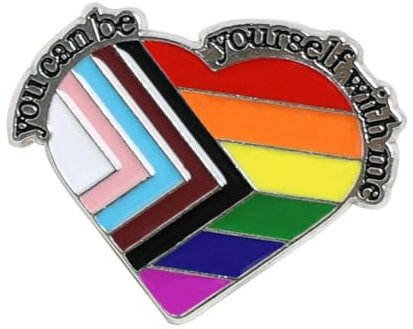 You Can Be Yourself With Me Brooch, Rainbow Heart LGBT Pin Badge Fashionable Metal Gay Pride Pin Fashionable Transgender Accessories Reunion Party Lapel Brooch for Pride Events and Supporters