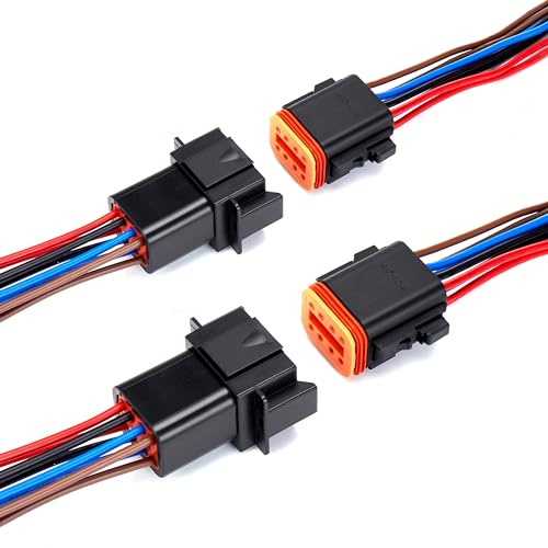 WOODGUILIN 8 Pin Deutsch DT Stecker 8 Weg Wasserdicht Automotive Stecker | 2 Paar 16AWG Kabel männlich weiblich für Autos Lastwagen Boote LED (DT 8P Black)