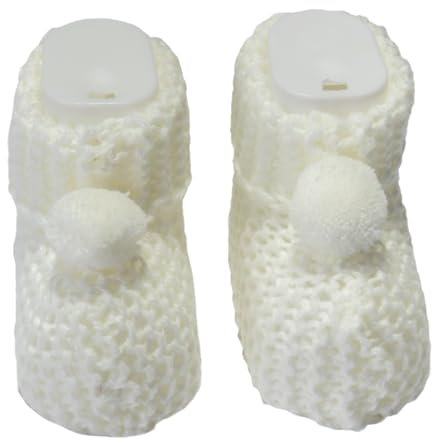 MAMALUV Sockenschuhe Baby, 100% Natural Baumwolle Baby Sockenschuhe, Handgemachte Neugeborenen Wollsocken Schuhe mit Pompom, Unisex (Weiß, EU Schuhgrößensystem, Baby, Numerisch, M, 14)