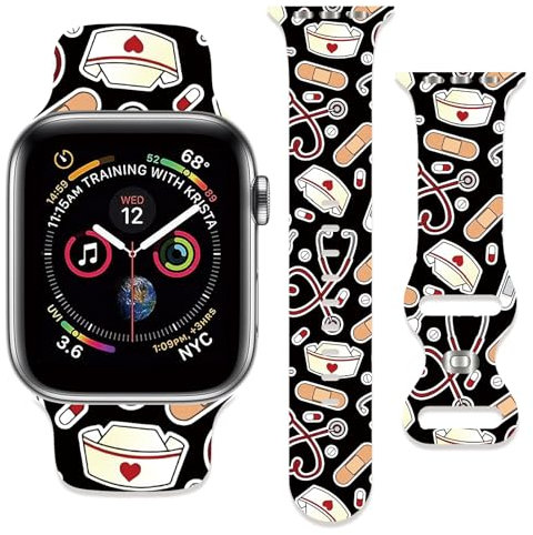 Krankenschwester-Armband, kompatibel mit Apple Watch, 38 mm, 40 mm, 41 mm, 42 mm, 44 mm, 45 mm, 46 mm, 49 mm, verstellbares, weiches Silikon, Sportarmbänder für iWatch Ultra Serie 10, 9, 8, 7, 6, 5,