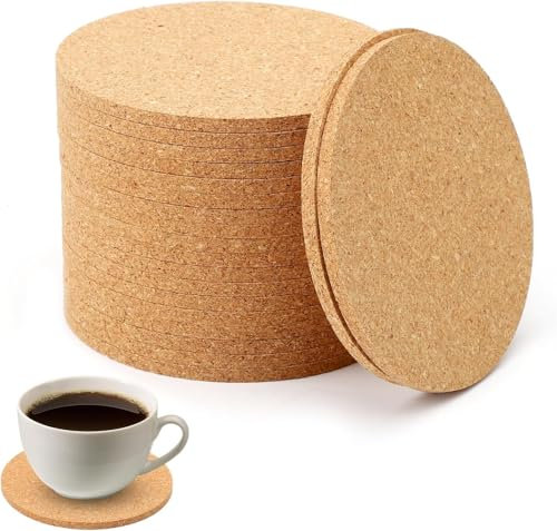 Posavasos Corcho Redondos Pack de 20 Posa Vasos 10 cm de Diámetro 4 mm de Grosor Posavasos Accesorios de Cocina Lisos Reutilizables y Absorbentes Hogar Oficina Bar Restaurant Pub