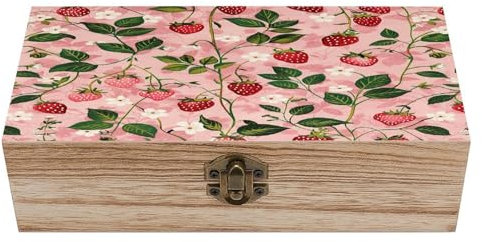 Holzkiste, Souvenir, Aufbewahrungsbox aus Holz, überzogen, Pfirsich-Erdbeer-Druck, Andenken-Box für Schmuckkästchen und zur Aufbewahrung zu Hause