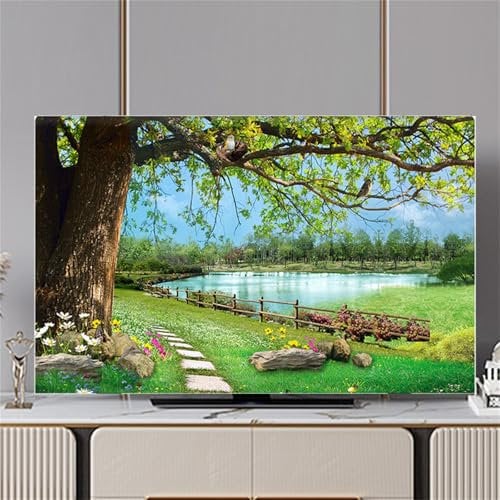 Hixingo TV Cover Decorative, 3D Forest Pattern TV Dust Cover 32-80inch TV Screen Dust Cover Universal Elastic Television Cover Stretch TV Screen Protection Cover (32inch,Lake Water)