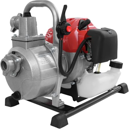 1,25 kW Wasserpumpe, 10.000 l/h, 98 m Förderhöhe, 1 Zoll Anschluss, Gartenpumpe, Schmutzwasserpumpe mit 4-Takt-Motor, 8 m Ansaugbereich, Benzinpumpe, Zugstart, Metallfuß, Tragegriff