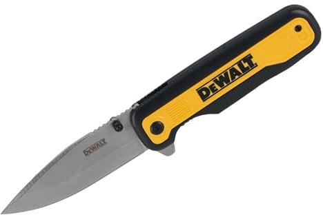 DeWALT Drop Point Folding Pocket Knife Extra Long Blade flip-to-Open Operation Reversible deep Carry Wire Pocket Clip and an Integrated Tether Hole