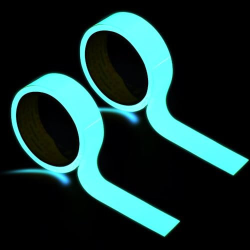 Mcoser 2 rotoli di nastri adesivi fluorescenti da 10 m, 20 mm, blu fosforescente, per decorazione al neon, segnalazione fluorescente, scale e palcoscenico