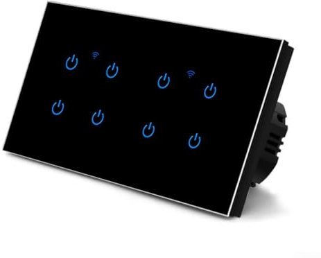 Smart Home Touch Switch, Smart Wifi Switch, Smart Light Switch Glass Panel, Voice Control Remote Control Dimmer Switches(8 Gang-Black)