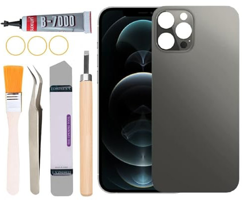 Yuntunele Back Glass Replacement for iPhone 12 Pro Max All Carriers with Professional Repair Tool Kit (Black)