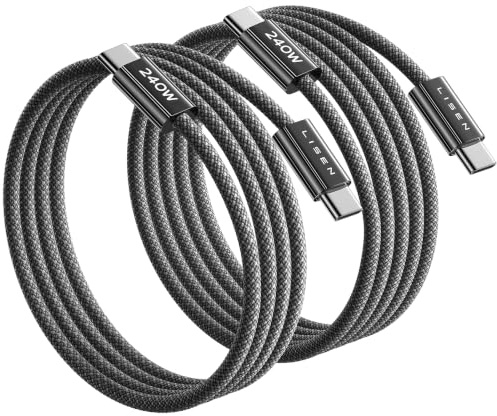 LISEN 240W USB C Kabel, PD 3.1 USB C Ladekabel, USB C auf USB C Kabel | Black, 2 Stück/1M+2M | für iPhone 17 Pro Max/iPhone Air/16/15, Samsung Galaxy S26, MacBook Pro/Air, iPad Pro