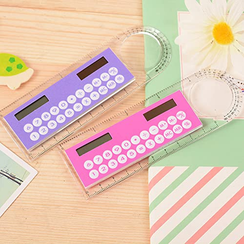 Fafeicy Solar Calculator with Ruler Mini Portable | Multi-function school calculator with built-in ruler, compact for office and travel, solar powered, random color