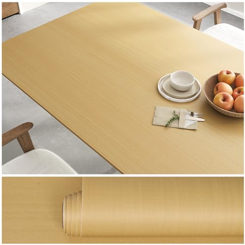 VEELIKE Klebefolie Holzoptik Helle Selbstklebende Tapete Holzoptik Gelb Dicke Holztapete Vintage Klebefolie Arbeitsplatte Küche Tapete Badezimmer Wasserfest Möbelfolie Schrankaufkleber 40cm × 300cm