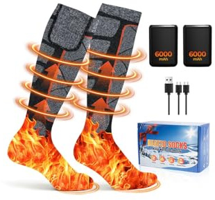 Chaussettes chauffantes avec batterie, 6000 mAh, batterie ultra large, chaussettes chauffantes, lavables pour femmes et hommes, chaussettes chauffantes pour l'extérieur, le ski, le camping d'hiver, la
