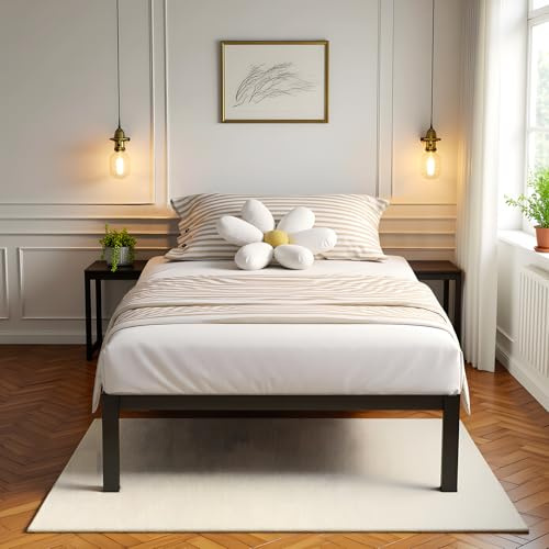 buybyroom Bettgestell 90 X 200, Bettrahmen mit Unterbettaufbewahrung, Metallbett, Bett Einzelbett - Schwarz