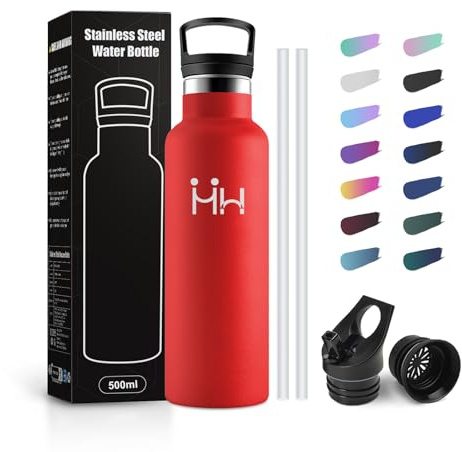 JAPORIA Bottiglia Termica Bambini 500ml, Borraccia con Cannuccia, Borraccia Termica a Doppia Parete, Bottiglia Termica senza BPA & Perdite, Termos per Uffici, Viaggio, Campeggio, Ciclismo