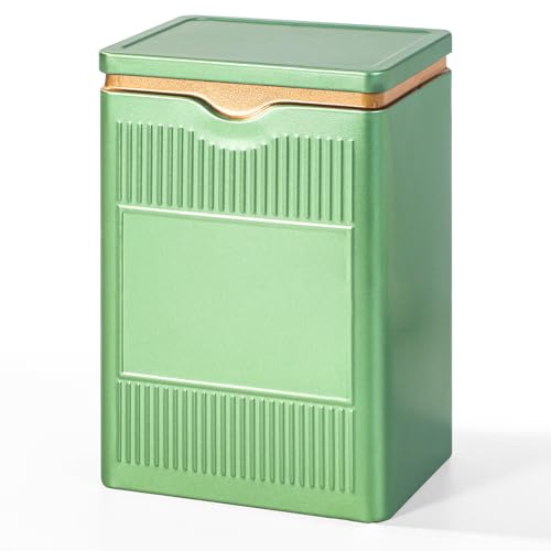 JOYLULU Tea Tin, Premium Tight Sealing Metal Canister with Press On Lid, Storage Tin for Loose Leaf, Tea Bags, Coffee Beans & Spices, Ideal for Kitchen Countertop & Pantry, Green Square Tinplate Can