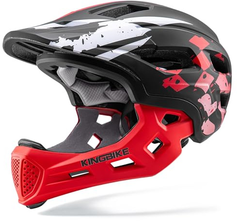 Kinder-Fahrradhelm, Integralhelm, Radfahren, Roller, Schutz, Multisportarten für Kleinkinder, Kinder, mit abnehmbarem Kinnschutz, ab 5 Jahren, Jungen und Mädchen (Schwarz Rot, S)