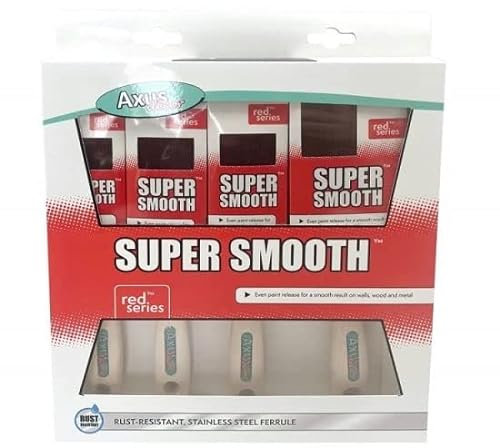 Axus Decor Super Smooth Brush Set (Red Series) Paint Brush For All Paints, Hardwood, Beaver Tail handle, Rust-Resistant Stainless Steel Ferrule, Synthetic Filaments - Set Of 4 (1.5,2x2,3)
