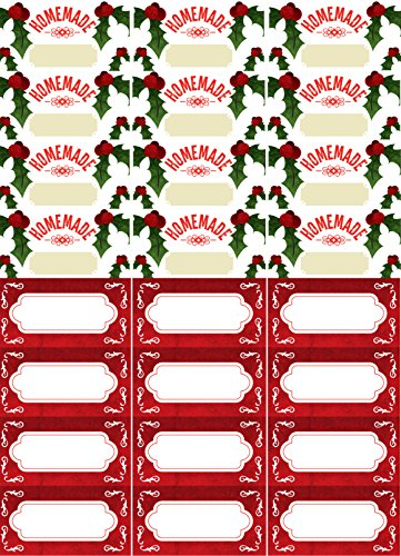 Nutley's 96 x Adhesive Christmas Labels - Festive Red & Holly Designs, Jam Jars, Chutney