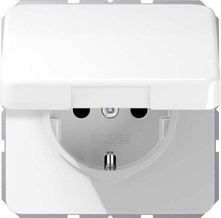 Jung 1520 BFKIKL WW Schuko Steckdose 16 A 250 V bruchsicher mit Berührungsschutz und Klappdeckel Serie CD alpinweiß, 250 V
