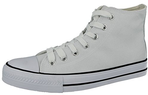 Ladies Baltimore/Academy Low Hi Top Canvas Toe Cap Lace up Pumps Plimsoll Trainers Casual Shoes Boots Size 13-8 (7 UK, White Hi Top)