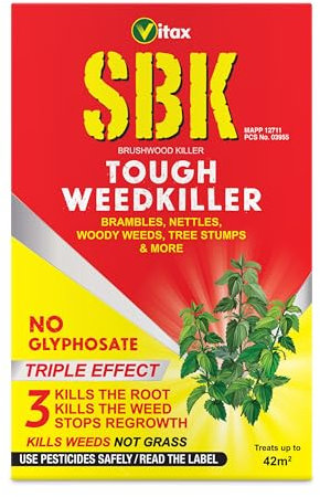Vitax SBK Tough Weedkiller, Kills Down To The Roots, Suitable For Brambles, Nettles, Dock, Woody Weeds, Hardwood & Tree Stumps, Targets Weeds Not Grass, Concentrate - 125Ml, Coverage 43M2