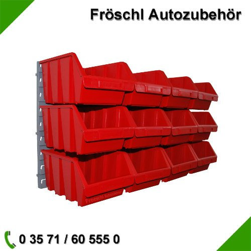 12x Gr.3 Rot Lagersichtkasten mit Wandhalterung Aufbewahrungsbox Kasten Wandplatte Stapelbox Werkstattwand Kunststoff Regalbox Werkstatt Sichtlagerkästen Sortimentskasten Box Sichtlagerbox Halterung Lagerkiste Lagerbox Aufhängevorrichtung