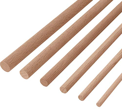 Gedotec Buchen-Rundstab gerillt | Riffel-Stäbe | Bastelstäbe 8 x 1000 mm | 10 Stück | Holzstäbe aus Buchenholz zum Basteln | Rundstab aus Massiv-Holz rund | Bastelstäbe Holzbau-Stöcke | Holzstäbchen