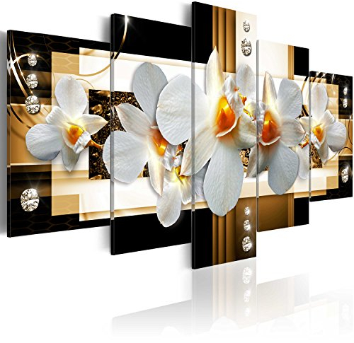 B&D XXL - Wandbilder XXL Abstrakt 200x100cm 5 tlg - Wand Deko Leinwand Bilder Groß Wanddeko Wohnzimmer Schlafzimmer Kunstdrucke - Blumen Orchidee Textur Diamant b-A-0099-b-o