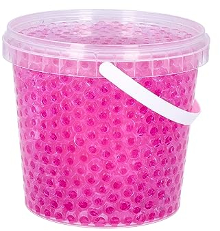 trendfinding 1 Liter Eimer aus Kunststoff mit Deckel Deko Hydro Wasser Perlen Kugeln künstliche Blumenerde Aquaperls Aqualinos zum Dekorieren Ø 0,8 bis 1,2 cm (Pink_SM)