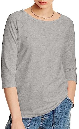 Hanes Women's Stretch Cotton Raglan Sleeve Tee, Grey Heather, X Large