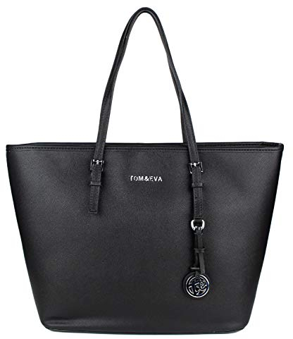 Shopper Tasche Handtasche Schwarz Tom & Eva Schultertasche Neu (Schwarz (silber- farbige Details))