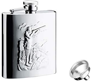 iSavage 8oz Hip Flask with Hunting Engraved Design with a Funnel 18/8 Stainless Steel-YM131